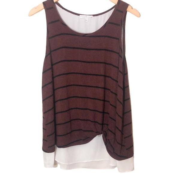 3/$25 🙌🏼 Moa Moa Striped Sleeveless Layered Tank Top Blouse Large - Picture 1 of 6